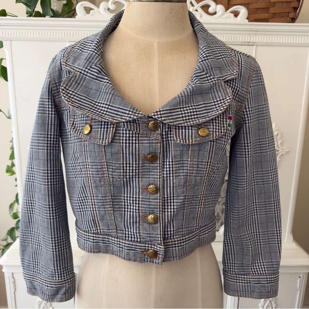 Vintage Y2K Moschino Plaid 
Cropped Trucker Jacket